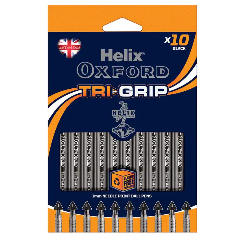 Helix Oxford Trigrip Rollerball Pen Set of 10 Black Luxury