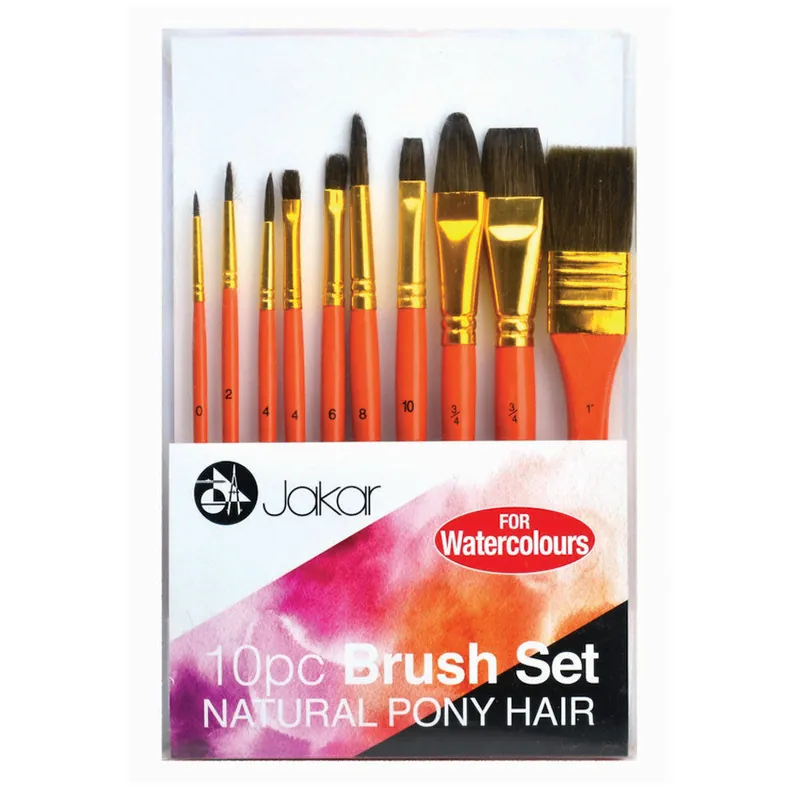 Jakar Brush Set Pony Hair Bristles For Watercolour Set of 10 Popular