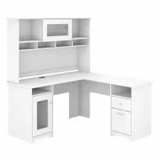 Bush Furniture Cabot 60W L Shaped Computer Desk with Hutch in White | OfficeSupply.com Get Yours