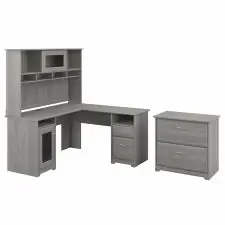 Bush Furniture Cabot 60W L Shaped Computer Desk with Hutch and Lateral File Cabinet in Modern Gray | OfficeSupply.com Top Rated